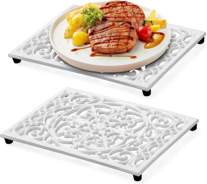 Notakia 9.6 x 6.3 Inch Cast Iron Trivet Set, Large Metal Trivets for Hot Dishes Pots Pans Decorative Kitchen Trivets, Heat-Resistant Trivet Mats for Quartz Countertops, Green Kitchen Accessories