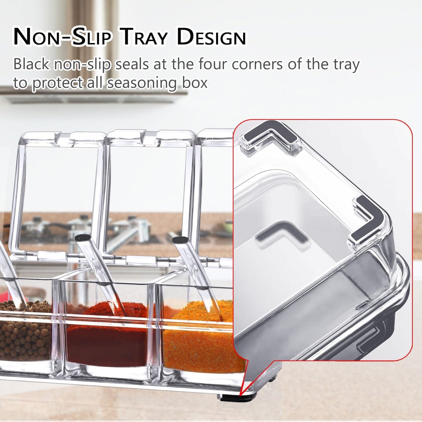 V·RESOURCING Clear Seasoning Box, 3 Pieces Seasoning Rack Spice Pots Storage Container for Spice Salt Sugar Cruet Liquid,Condiment Jars with 3 Spoons