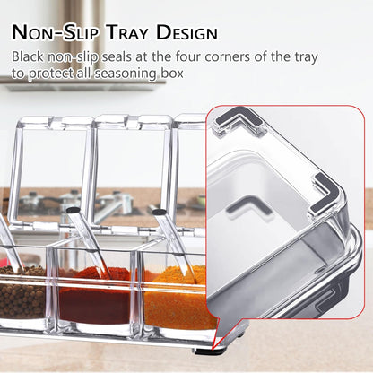 V·RESOURCING Clear Seasoning Box, 3 Pieces Seasoning Rack Spice Pots Storage Container for Spice Salt Sugar Cruet Liquid,Condiment Jars with 3 Spoons