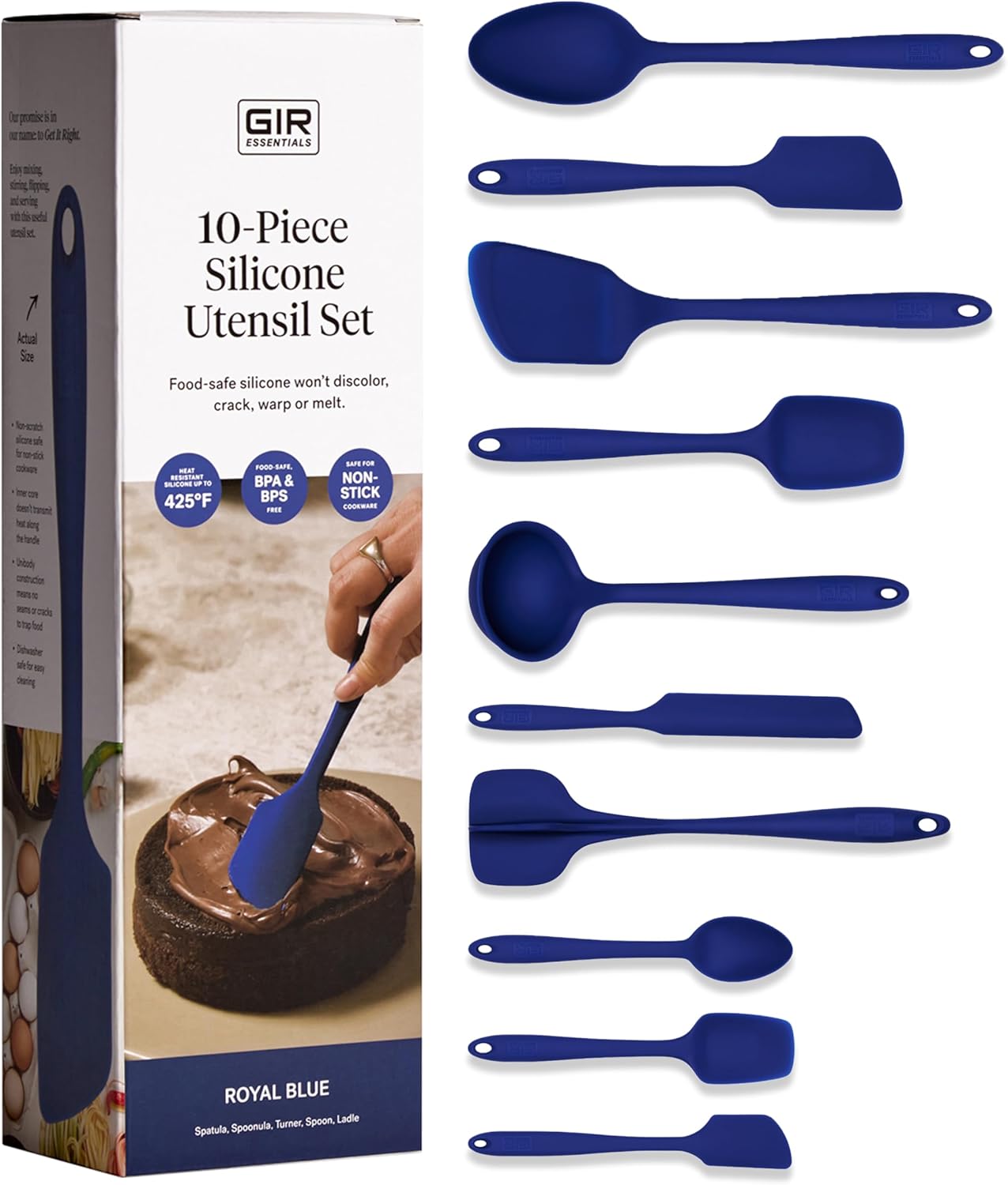 GIR 5-Piece Silicone Kitchen Utensils Set, Non-Toxic Cooking Utensils for Cooking and Baking, Heat Resistant, Food Grade, Dishwasher Safe Rubber Spatula, Ladle, Spoon - Charcoal