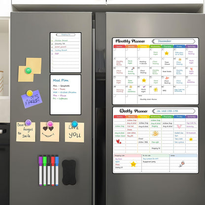 MaxGear 4 Pack Magnetic Fridge Calendar Set, 15" x 11.5" Dry Erase Whiteboard Calendar for Refrigerator, Includes Monthly, Weekly, List and Small Board with 5 Markers, 1 Eraser and 5 Magnets