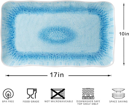 Melamine Serving Platters, set of 2, 17" x 10" Large Reusable BPA Free Rectangular Party Tray/Platters for Serving Appetizers, Fruits On Christmas and all Occasions,Red