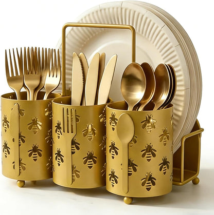 NelyBet Utensil Caddy Silverware Holder Fork Spoon Napkin Paper Plate Organizer Metal Utensil Holder Cutlery Flatware Organizers for Party Kitchen Countertop Camping Picnic - Black Mesh