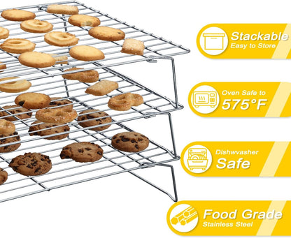 Hunnycook 15.8”×9.8” Cooling Rack, 3P Stainless Steel Baking Rack, Oven Safe Cooling Racks for Cooking and Baking, Black Roasting Rack & Wire Rack & Cookie Cooling Rack for Roasting, Grilling, Drying