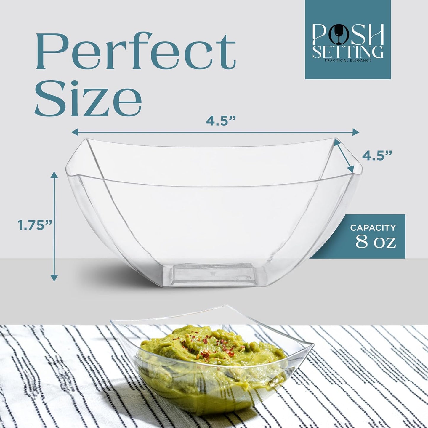 Posh Setting - White Plastic Square Serving Bowls for Party (16oz - 4 Pack), Disposable & Candy Containers for Party Table & Buffet