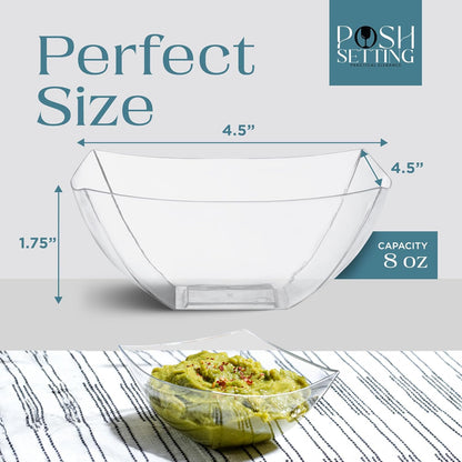 Posh Setting - White Plastic Square Serving Bowls for Party (16oz - 4 Pack), Disposable & Candy Containers for Party Table & Buffet