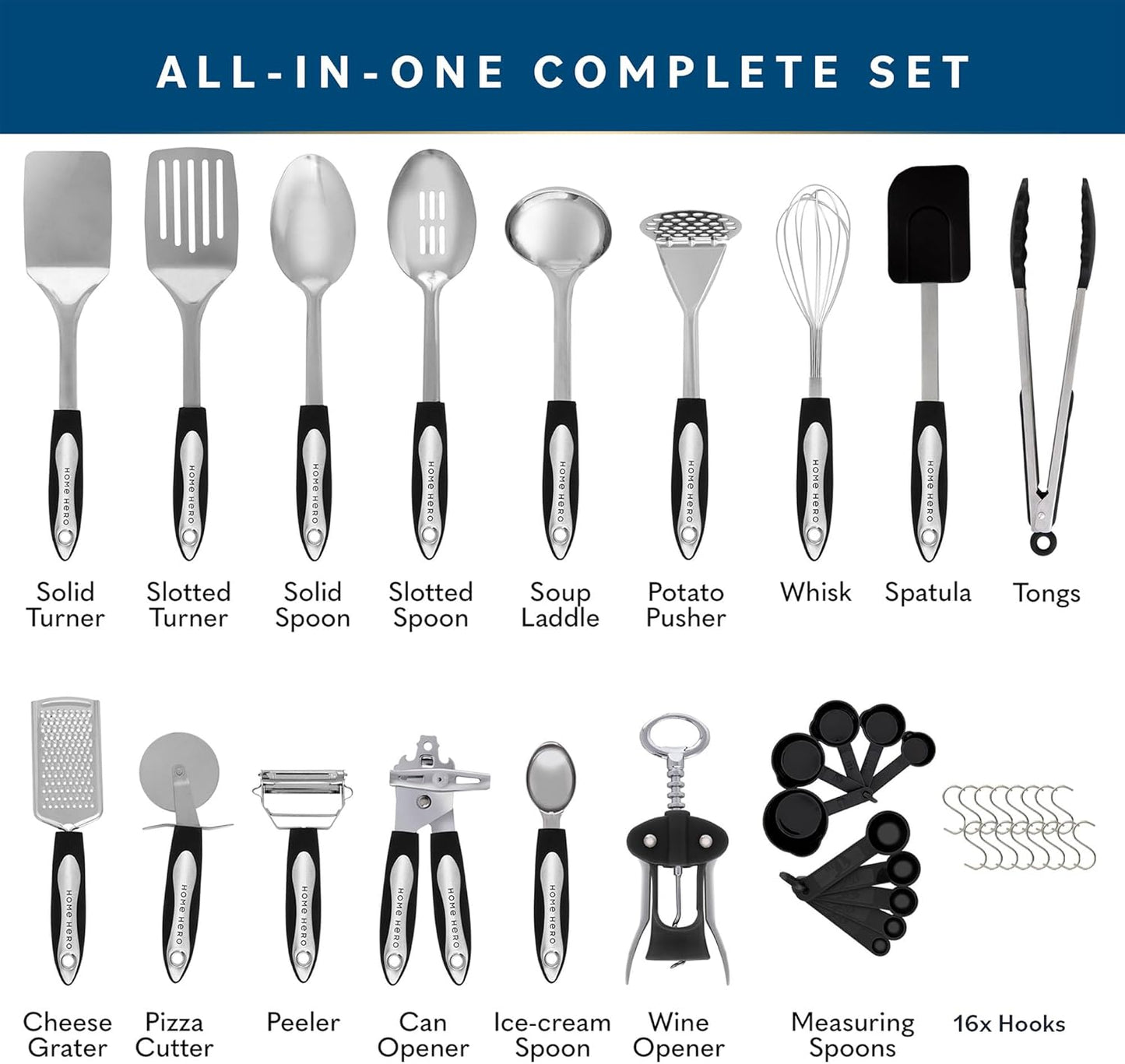 Home Hero Silicone Kitchen Utensils Set - Heat Resistant Non-Scratch Cooking Utensils - Ergonomic Silicone Spatula Set - Dishwasher Safe Kitchen Tools - 26 Piece, Stone