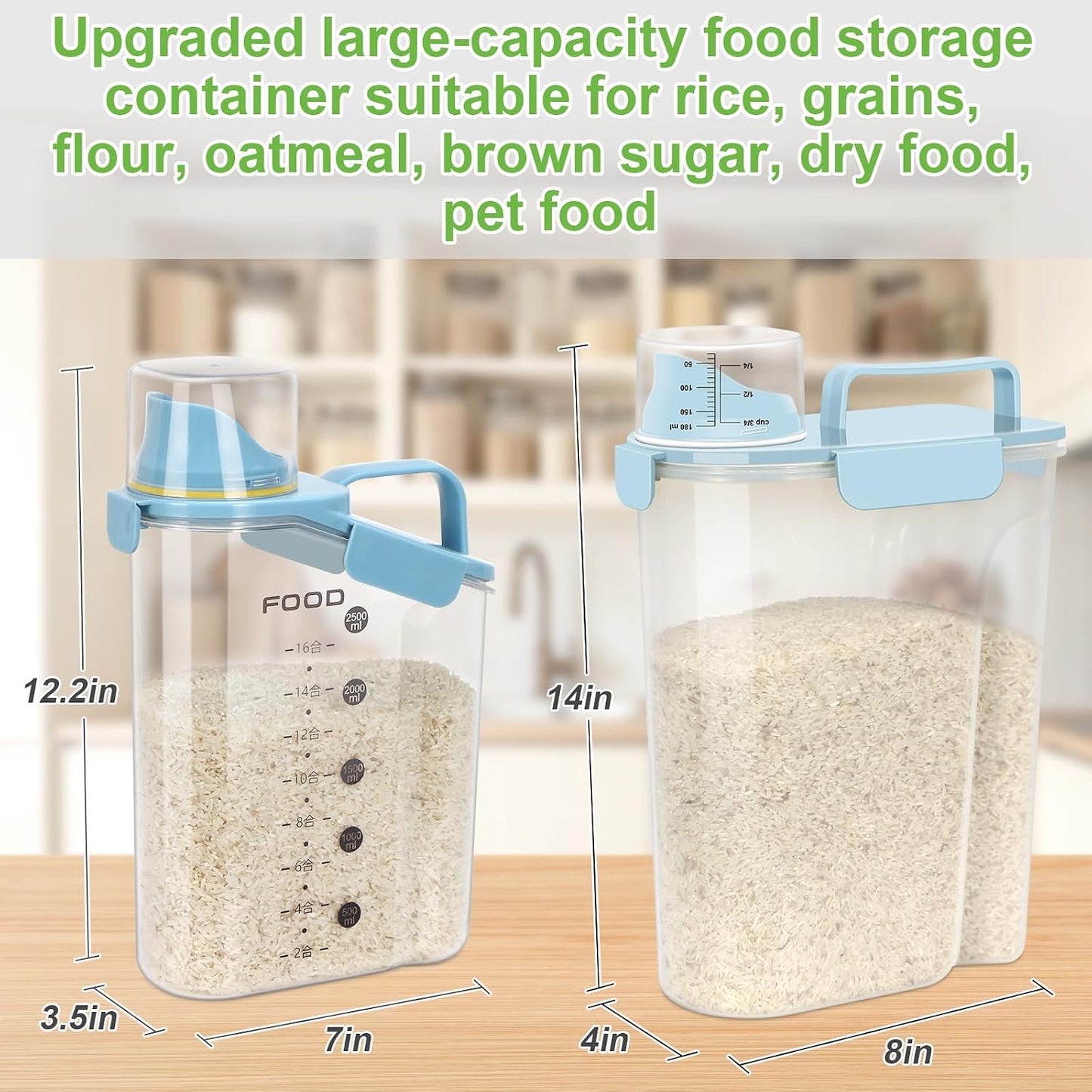 LEAWALK Airtight Rice Storage Container, 3-5Lbs Cereal Dry Food Flour Bin, Pet Dog Cat Food Dispenser with Measuring Cup, BPA Free Plastic Kitchen and Pantry Organization Bin for Sugar-Clear Grey