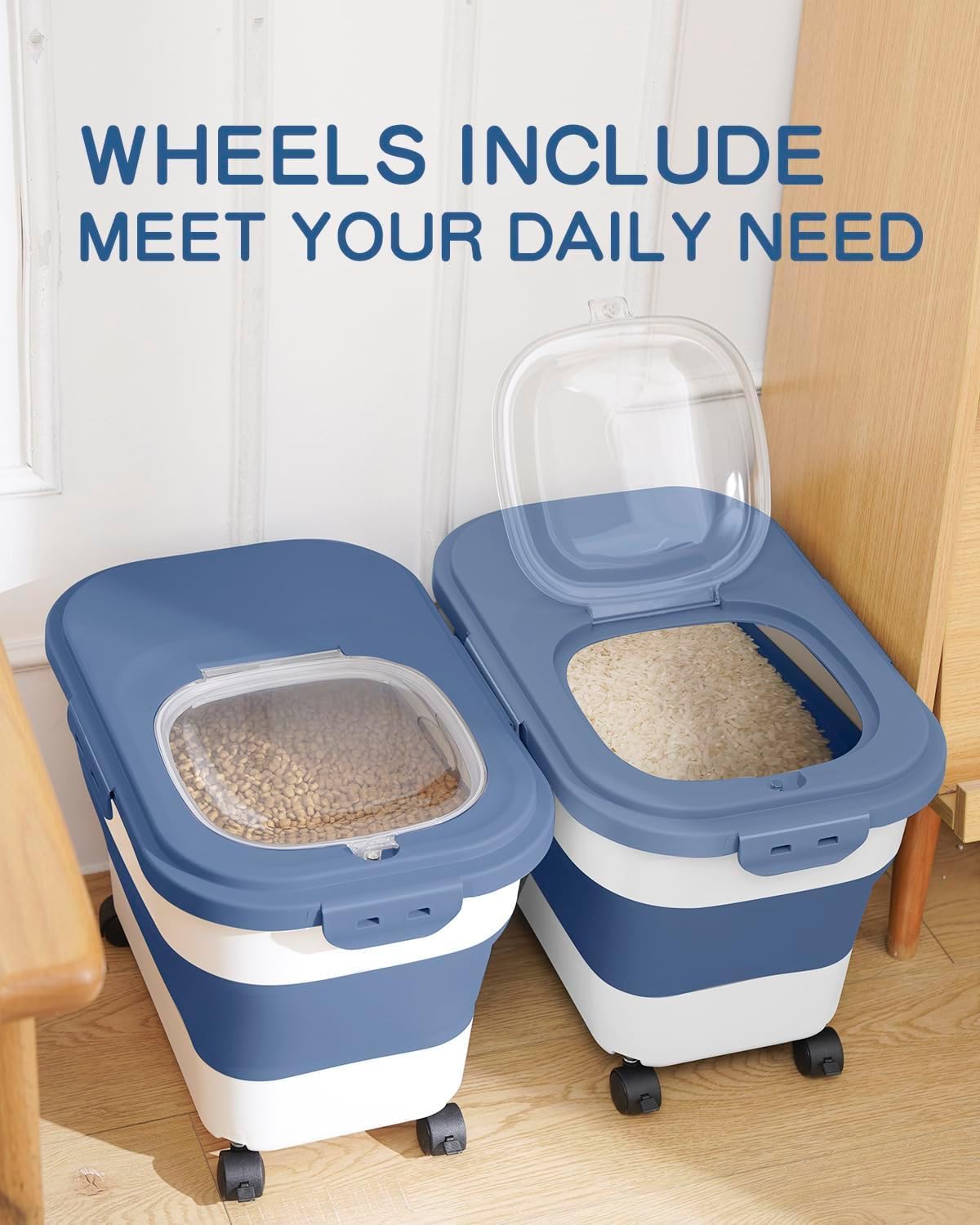20-23 Lbs Dog Food Storage Container - Collapsible Dog Food Container with Attachable Casters and Scoop,Travel Silicone Bowl, Pet Food Storage Containers to Keep Dry Food Fresh,Easy to Move