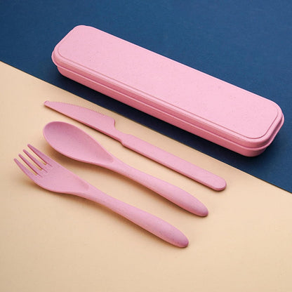 2 Pack Travel Utensils Set with Case, Wheat Straw Reusable Cutlery Set, Portable Spoon Knife Fork Tableware for Lunch Box, Picnic, Camping, Office, BPA Free for Adults Kids