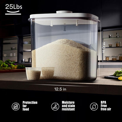 Rice Container - 10 Lbs/5.6KG/5QT Cereal Dispenser Storage Container Bin with Measuring Cup Food Bins Household for Kitchen Pantry Organization (D1065)