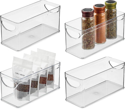 iDesign Narrow Pantry Bin with Handles for Kitchen Cabinets or Fridge, Set of 2, Clear, Made in USA