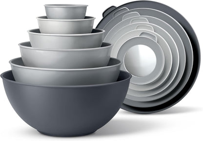COOK WITH COLOR Mixing Bowls with Lids - 12 Piece Plastic Nesting Bowls Set includes 6 Prep Bowls and 6 Lids, Microwave Safe Mixing Bowl Set, Pink Embossed - Colors B