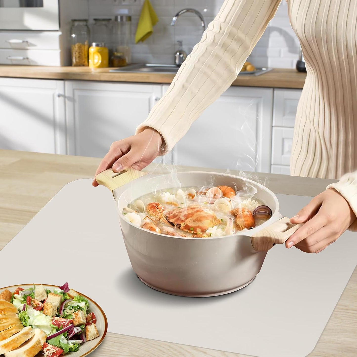 Silicone Mat for Kitchen Counter, Silicone Mat Trimable to Size (Black, 15.7×11.8inch-2pcs), BPA-Free Silicone Placemat, Heat-Resistant NonSlip Table Mat for Air Fryer, Countertop Protector Mat