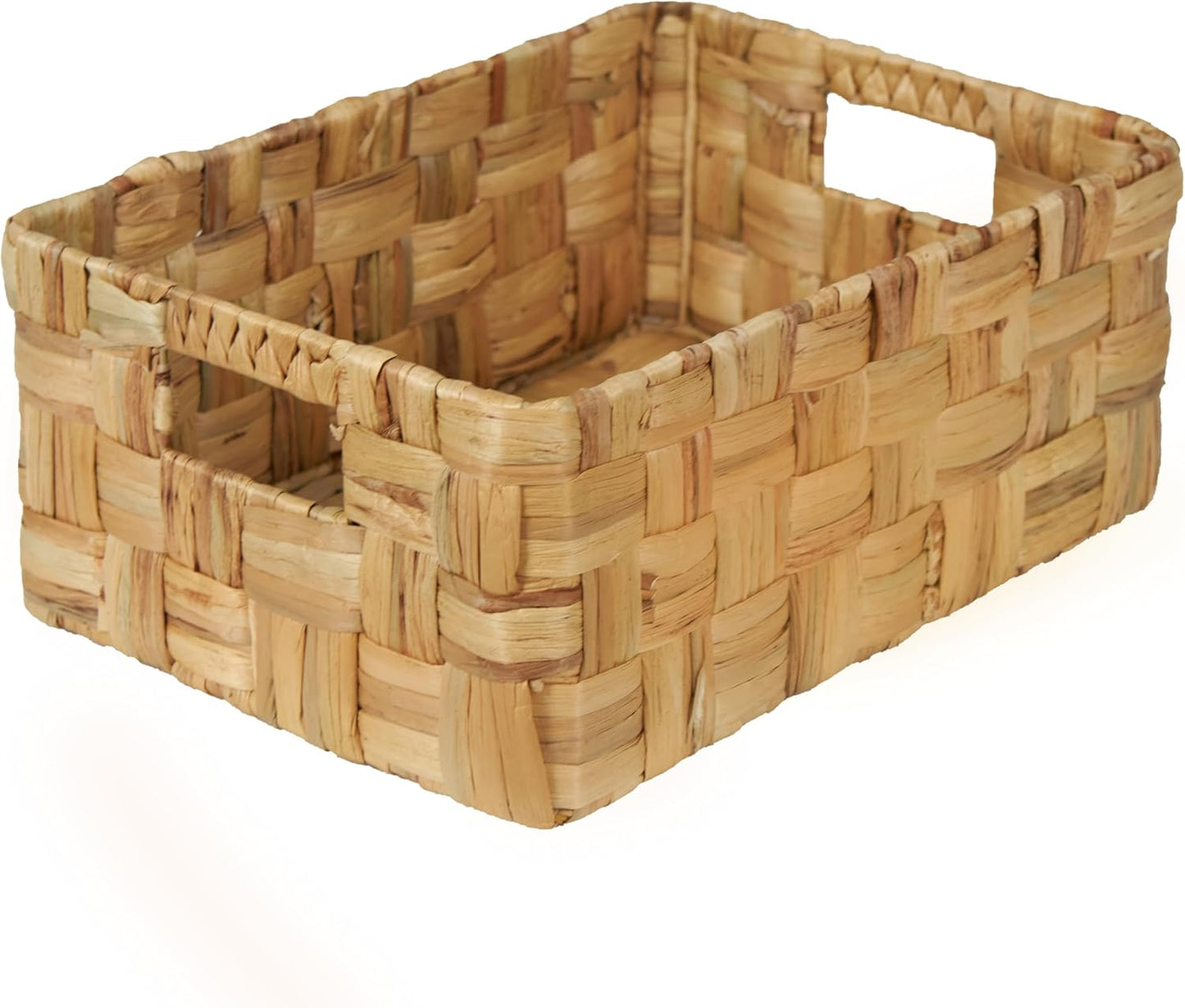 VATIMA Water Hyacinth Storage Baskets with Large Open-Front for Kitchen, Decorative for Living Room, 13.4” x 9.5” x 5.5”, 2 Pack