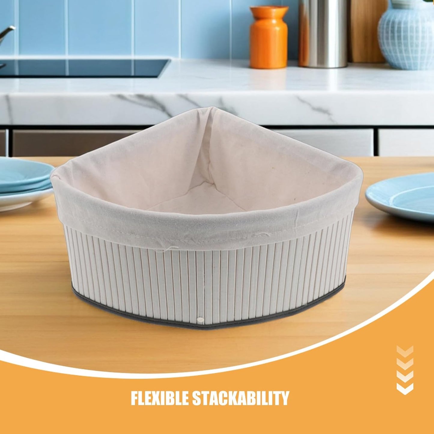 Levemolo Corner Shelf Basket: Bamboo Woven Triangle Basket with Removable Liner - Storage Organizer for Kitchen Pantry - Laundry and Closet Storage Bin 13x9.8 Inch