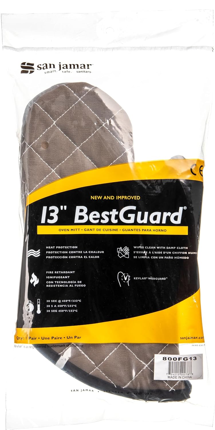 Oven Mitts, San Jamar BestGuard, Professional Grade, 15", Pair, Black