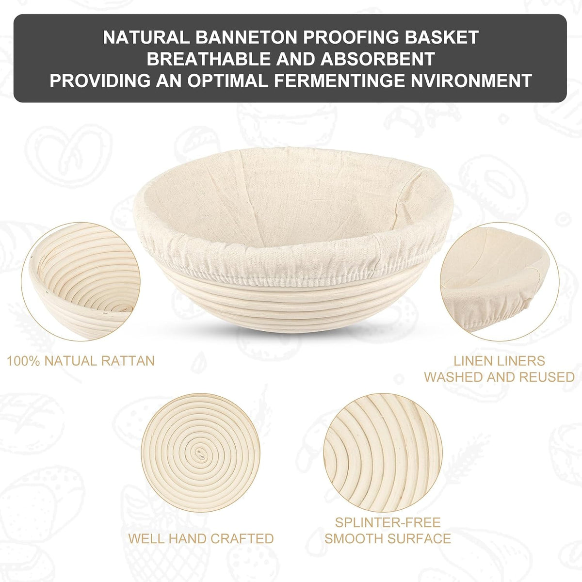 Sourdough Baking Kit, 2 Oval Banneton Proofing Basket Set