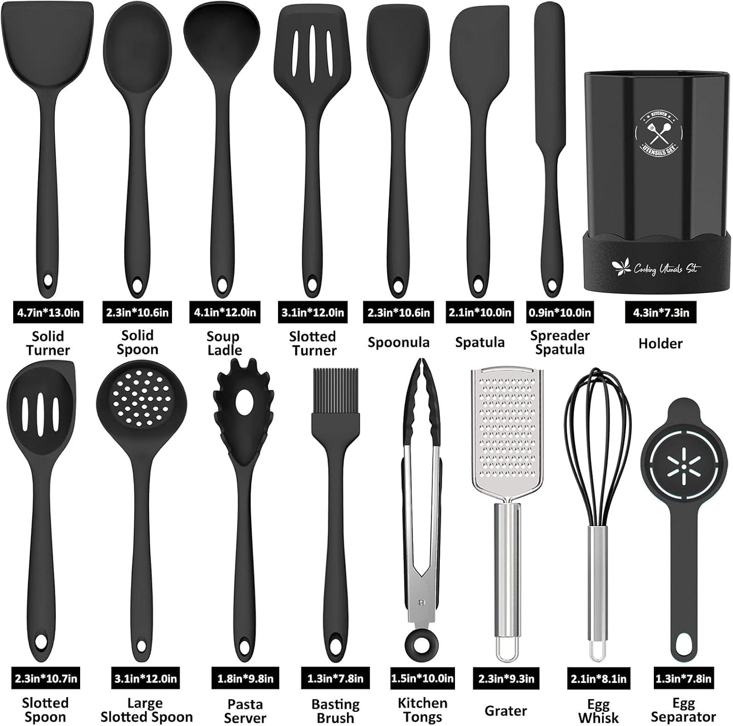 Silicone Kitchen Utensils Set, 16-Piece Silicone Cooking Utensils by Deedro, Heat Resistant Kitchen Tools Set with Holder, Nonstick Spatula Kitchen Gadgets for Cooking & Baking, Colorful