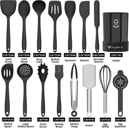 Silicone Kitchen Utensils Set, 16-Piece Silicone Cooking Utensils by Deedro, Heat Resistant Kitchen Tools Set with Holder, Nonstick Spatula Kitchen Gadgets for Cooking & Baking, Colorful