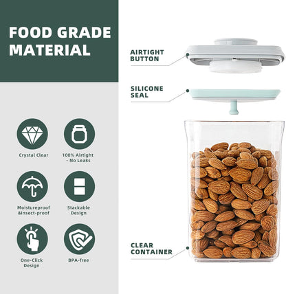 Airtight Food Storage Containers, 4-Piece Set, 1.3-3.5 Qt, Pop-Top Lids | Clear Stackable Pantry Jars for Flour, Sugar, Cereal, Oats, Pasta, Snacks, Baking Ingredients and Small Kitchen Organization