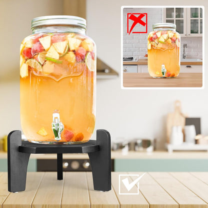 Roshtia 1 Pcs Beverage Dispenser Stand Bamboo Wood Drink Dispenser Stand Fits 6-8" Diameter of Glass Jar Base for Glass Beverage Water Jug Containers (Black)