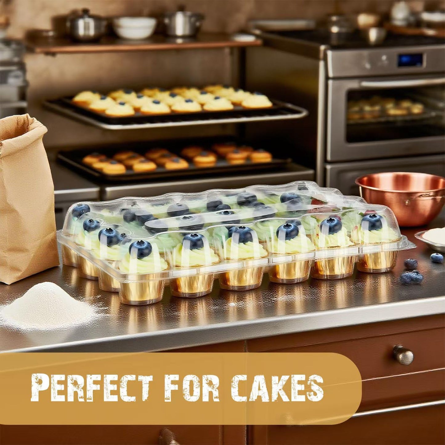24 Pack x 10 Sets Count Cupcake Containers, Plastic Disposable Cupcake Boxes Holder, Stackable Clear Cupcake Carrier with High Tall Dome Lid