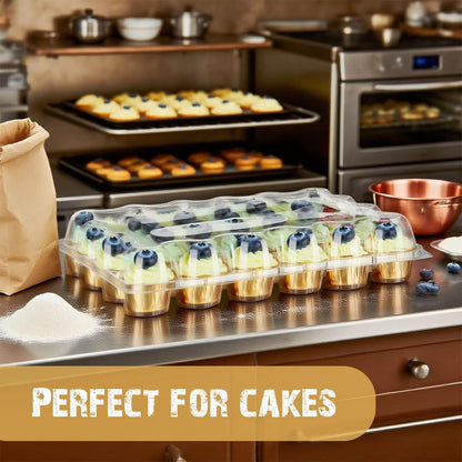 24 Pack x 10 Sets Count Cupcake Containers, Plastic Disposable Cupcake Boxes Holder, Stackable Clear Cupcake Carrier with High Tall Dome Lid
