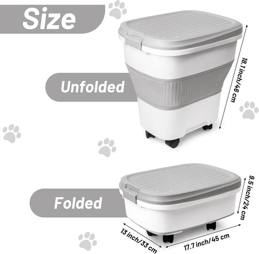 MALLMALL6 Dog Food Storage Container - Collapsible Pet Food Container with Spinner Wheels Scoop and Deodorant Box, Airtight Multifunctional 30L Storage Bin for Dog Cat Bird Animal Dry Meal Rice Flour
