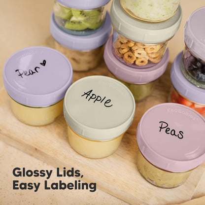 KeaBabies 12pk 4oz Glass Baby Food Containers with Lids - Leak-Proof, Microwavable Small Glass Jars, Baby Purees & Toddler Snack Storage Containers, BPA-Free, Dishwasher & Freezer Safe (Musk Dusk)
