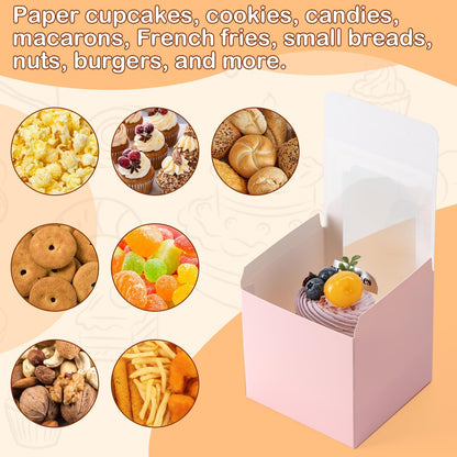 Hoewina 28PCS Cupcake Boxes, Individual Cupcake Containers with Window, Food Grade Cupcake Holders Carrier with Inserts, Stackable Deep Cake Box for Birthday Holiday Party Bakery Supplies (White)