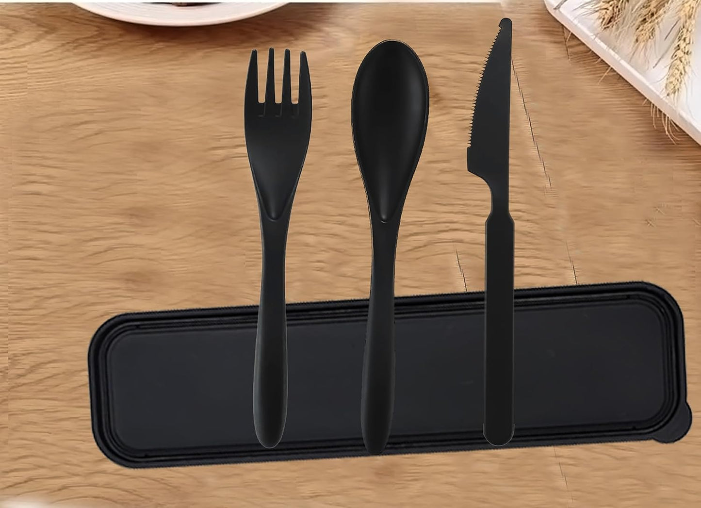 Travel Utensils Set - Reusable 5 Sets Wheat Straw Plastic Cutlery with Case, Portable Forks Spoons and Knives Set, Eco-Friendly BPA Free for Daily Use (5 Purple)