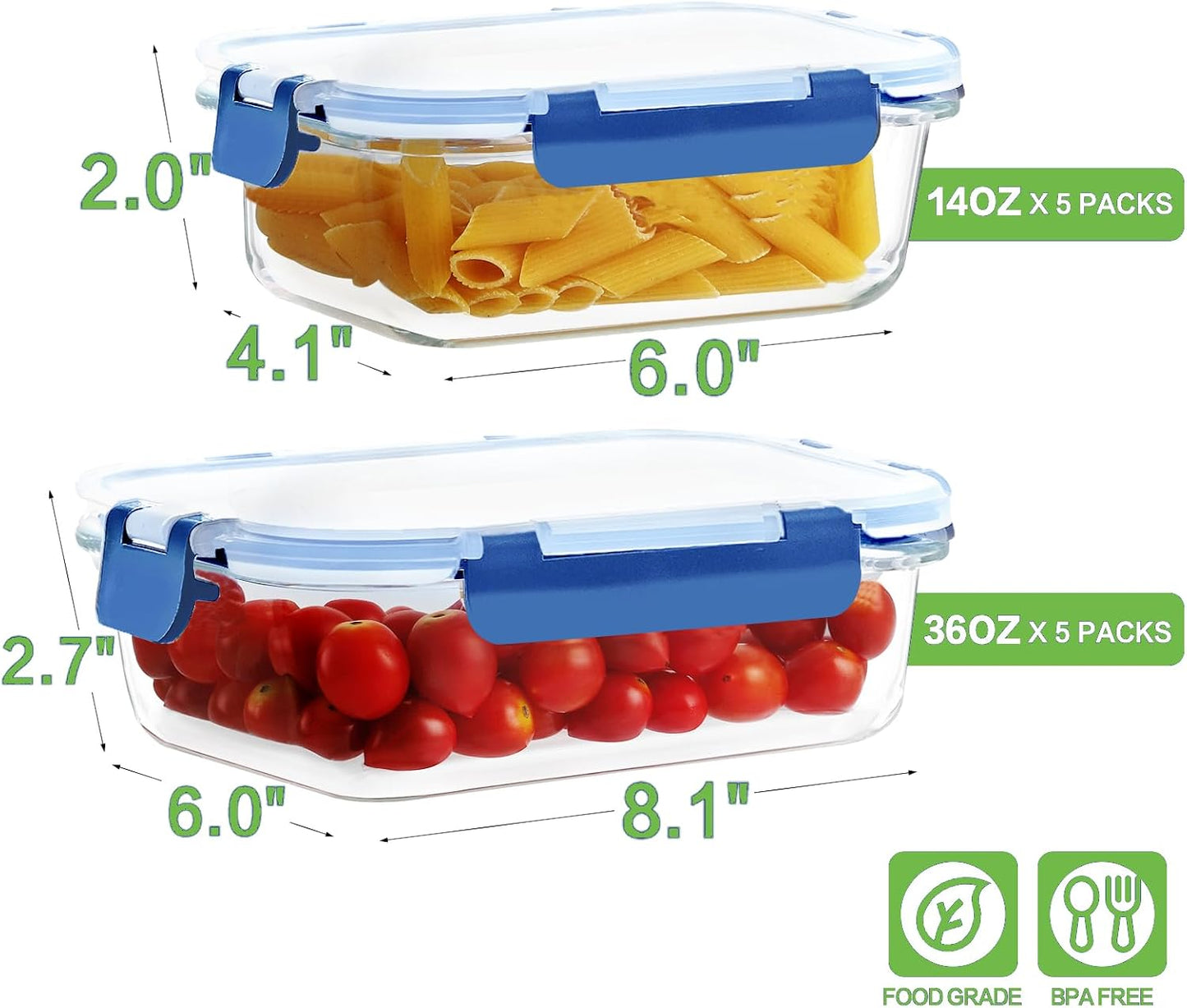 10 Pack Borosilicate Glass Meal Prep Containers with Locking Lids, Glass Food Storage Containers Set, Airtight Lunch Bento Boxes, BPA-Free & Leak Proof, 36oz & 14oz, Freezer, Oven Safe-Pink