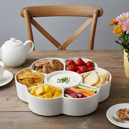 ZOOFOX Divided Serving Dish with Lid, Melamine Appetizer Tray with 7 Removable Compartment, Snacks Bowls for Chips and Dip, Veggies, Candy and Nut