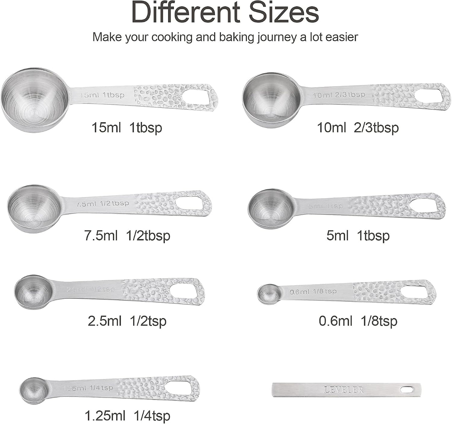 Measuring Cups and Spoons Set of 14, 18/8 Stainless Steel Measuring Cups Spoons Set, 6 Measure Cups and 7 Measure Spoons with Leveler