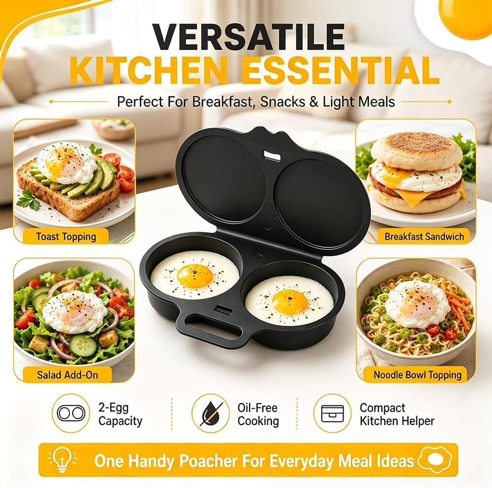 2027 Dual Cavity Microwave Egg Poacher With Lid & Handle，Black*2