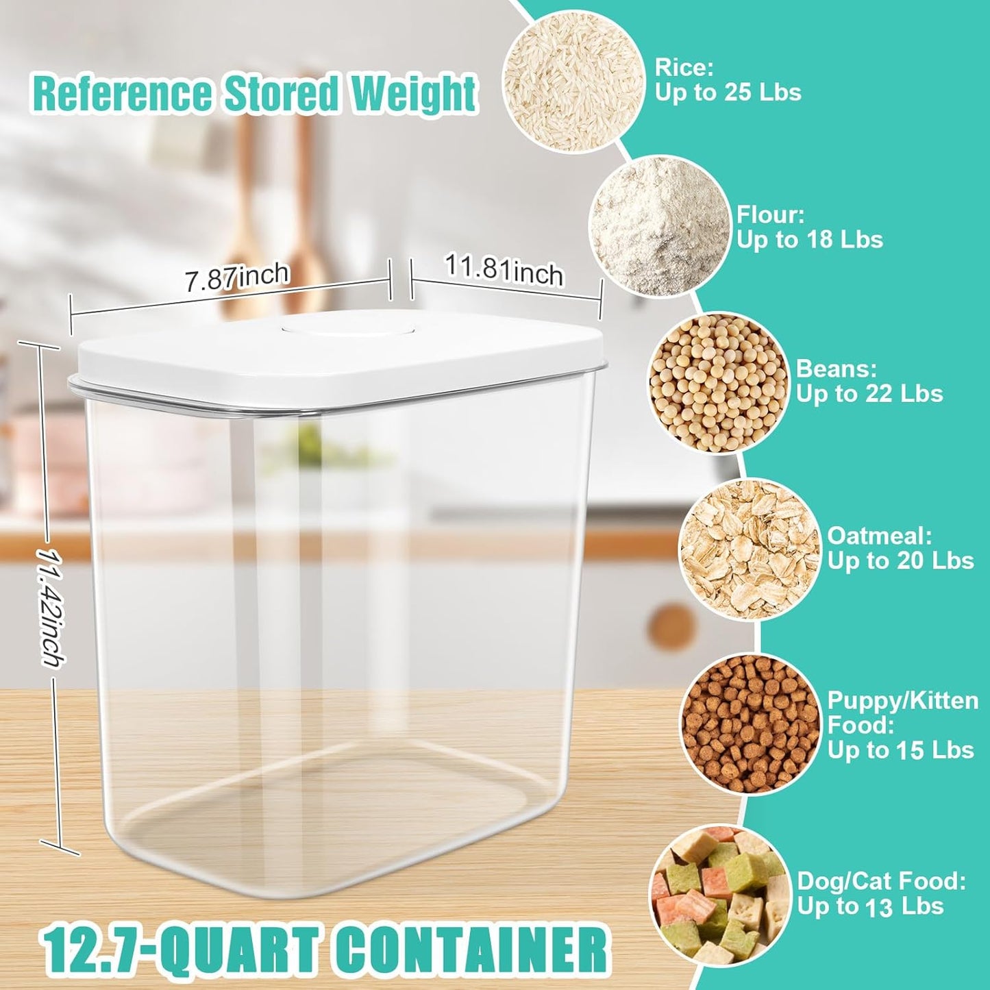 TBMax Large Airtight Food Container 6 Qt with Pop Up Lid & Measuring Cup for Rice, Flour, Cereal, Sugar, or Pet Food Storage, Rectangular Tall Food Storage Bin for Kitchen Pantry Organization