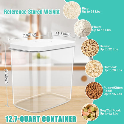TBMax Large Airtight Food Container 6 Qt with Pop Up Lid & Measuring Cup for Rice, Flour, Cereal, Sugar, or Pet Food Storage, Rectangular Tall Food Storage Bin for Kitchen Pantry Organization
