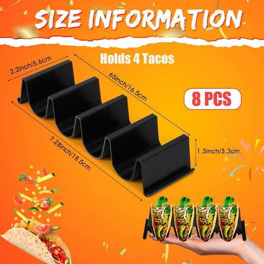 Baderke Taco Holder Stands Set of 8 Black Large Tray Plates Plastics Shell Holder for Taco Tuesday Night Mexican Festival Party Supplies, Dishwasher Microwave Safe