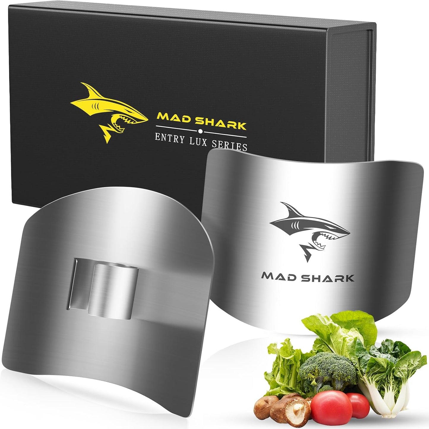 MAD SHARK 2pcs Chef Finger Guards for Cutting aid, Stainless Steel Protectors for Cutting, Avoid Hurting, Slicing and Chopping Kitchen Tools