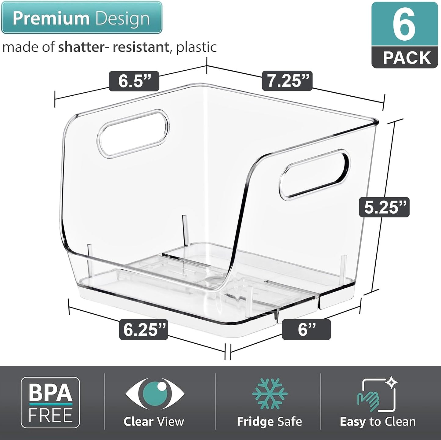 Sorbus Stackable Storage Bins Open Front - Clear Stackable Storage Bins - Pantry Bins for Storage and Organization - Acrylic Stackable Bins for Kitchen - Clear Pantry Organizer Bins (Medium 2 Pack)