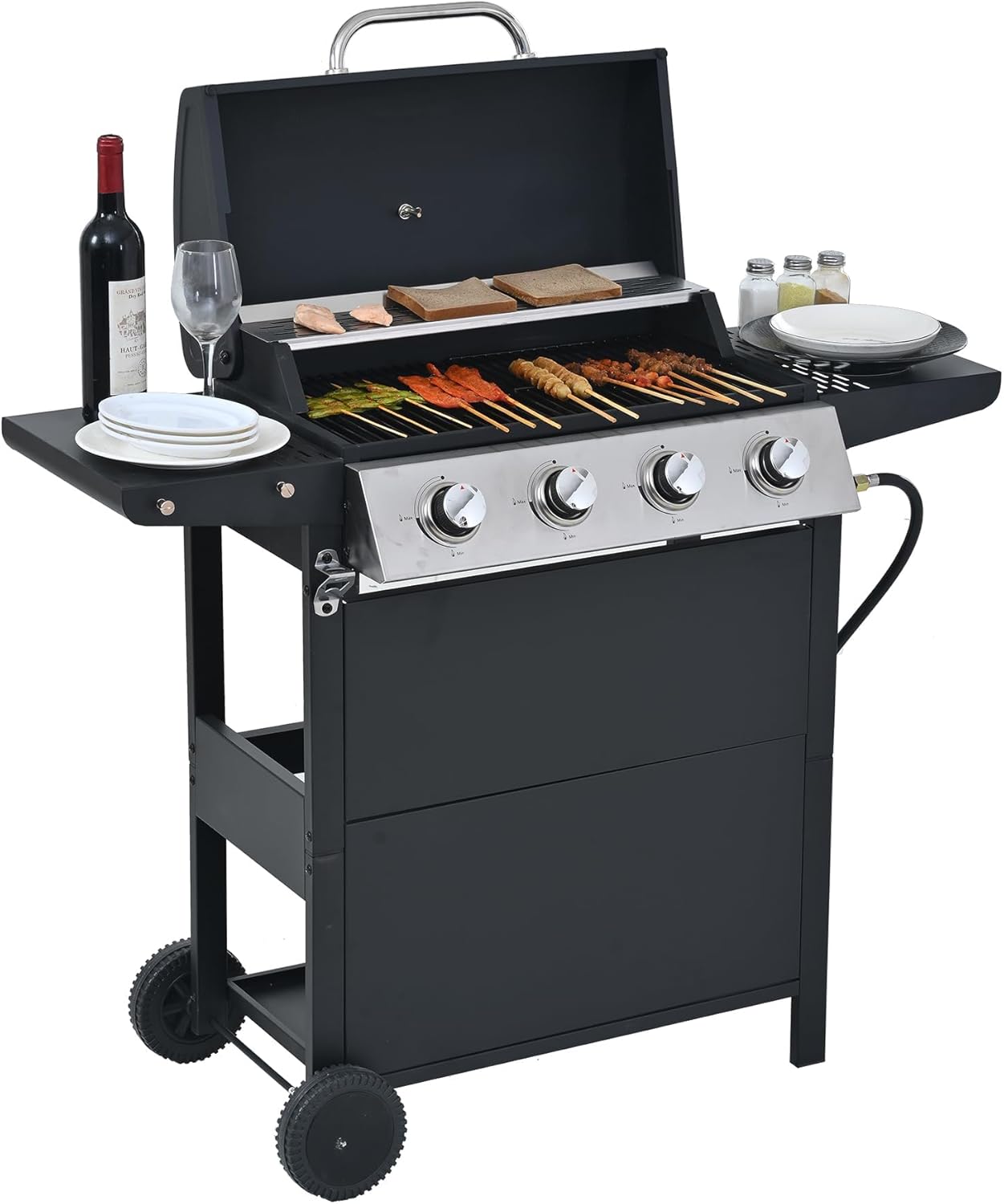 Endark 4-Burner 34,000 BTU Heavy-Duty Stainless Steel Gas Grill – Portable Outdoor Cooking for Patio, Backyard, Barbecue, Camping | Grill, Fry, Bake Pizza | Easy-Clean