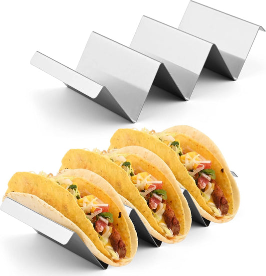 Stainless Steel Taco Holder Set - Stand with Handle, Holds Up to 3 Tacos Each