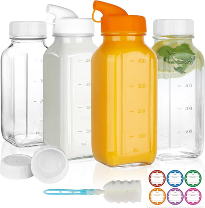HINGWAH 4 Pack 16 OZ Glass Milk Bottles with Lids