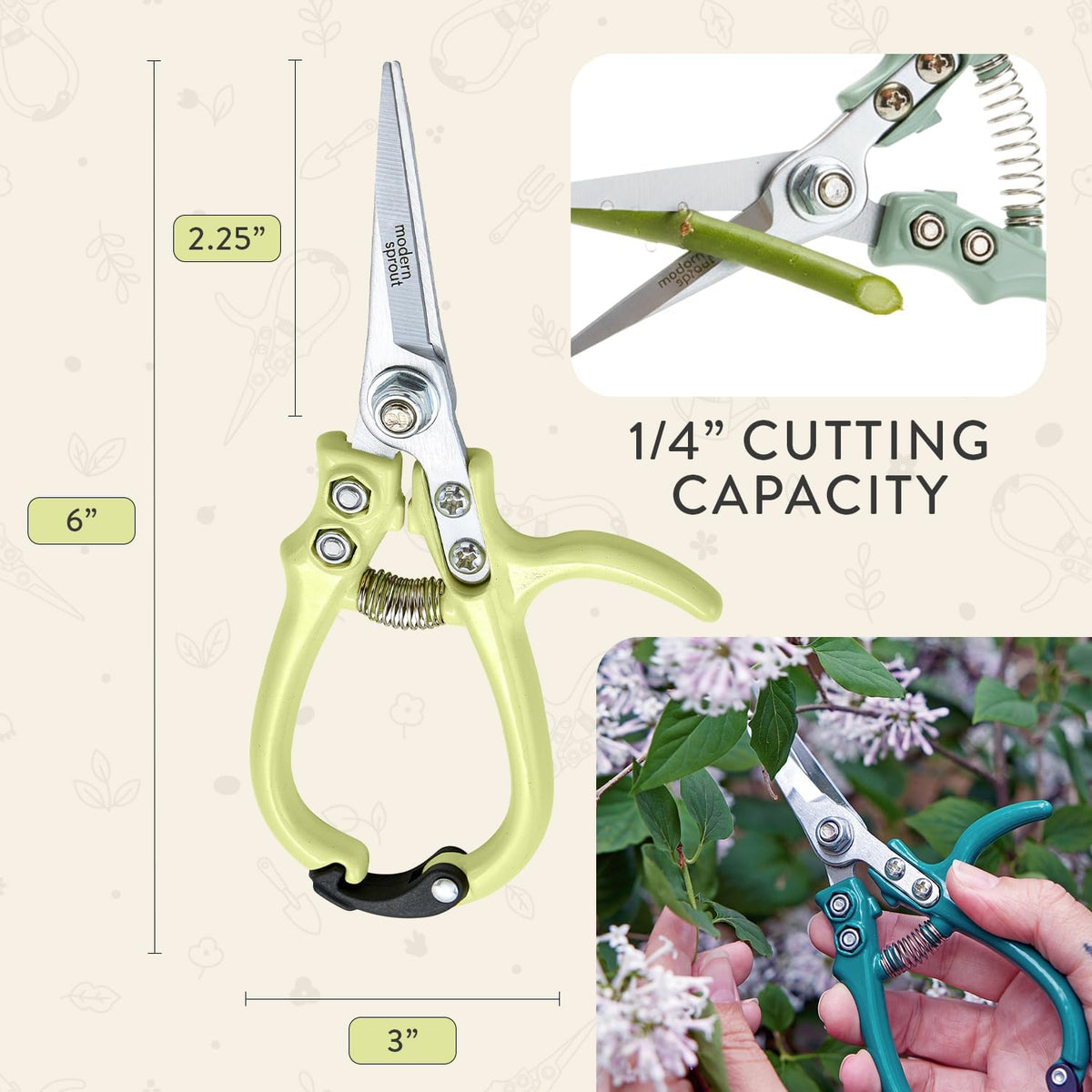 Modern Sprout Pruning Shears - Garden Snips - Herb Scissors - Sage 1-Pack