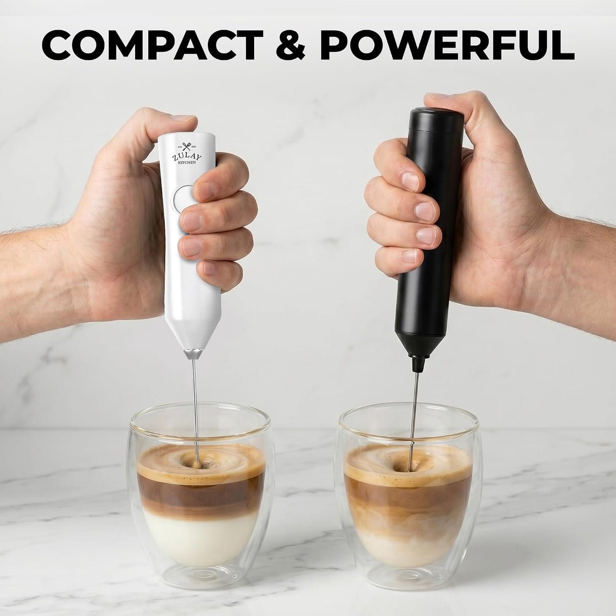 Zulay Kitchen Rechargeable Milk Frother Handheld - Frother Wand, Drink Mixer, Electric Whisk Frother, for Cappuccinos, Matcha & Protein Powder - Dynamic 3 Whisk, 3 Speed 500mAh Black - Colors D