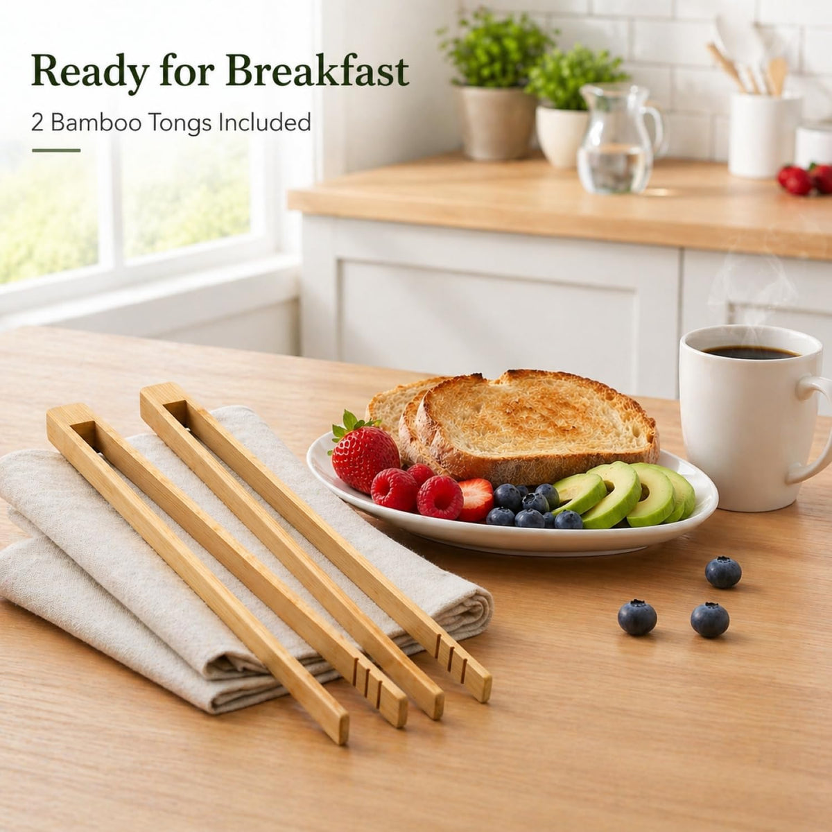 I-MART 2 Pack 12-Inch Bamboo Toaster Tongs, Wooden Toast Tongs for Cooking, Reusable and Safe Bamboo Kitchen Utensils for Bread, Bacon, Muffins, Bagels