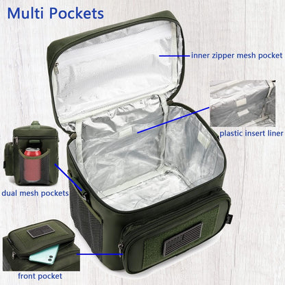 FlowFly Lunch Bag, Insulated Cooler, Thermal Lunch Box Tote with MOLLE/PALS Webbing, Adjustable Padded Shoulder Strap, for Tactical Men Women Adults and Boys Girls Kids (Cyan, Medium)