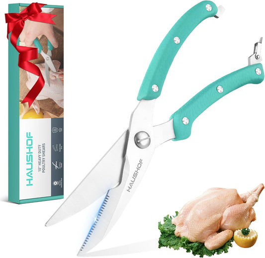 HAUSHOF 10" Poultry Shears, Stainless Steel Kitchen Scissors for Food