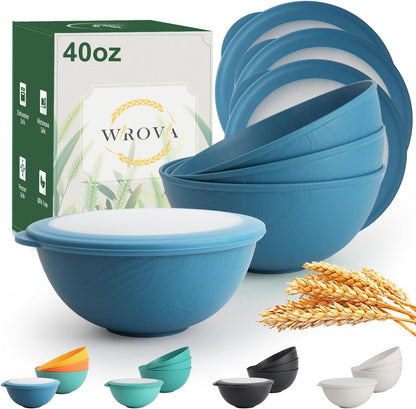 Wrova Wheat Straw Bowls for Kitchen set of 6,Anti-Scald Thick Soup Bowls 40oz,Microwave and Dishwasher Safe Bowl Sets, Unbreakable Cereal Bowl Sets. Vibrant Series